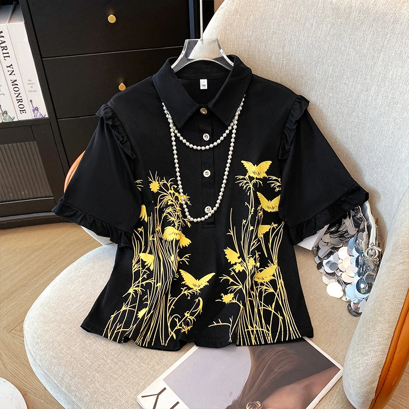 

Floral Printed Retro Blouse Women Flare Sleeve loose Vintage Shirts Office Lady Casual Wear Tops Spring Summer New Fashion