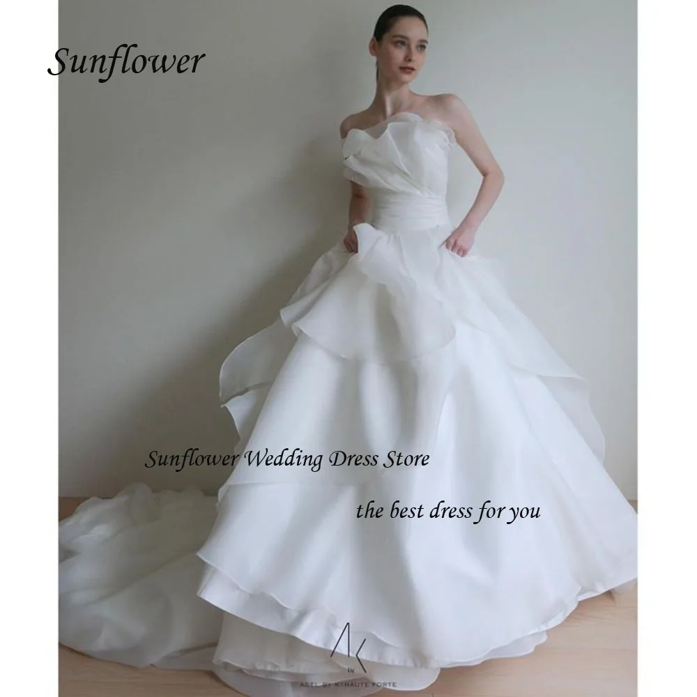 

Sunflower Simple Strapless Wedding Dress 2023 Slim Tulle Prom dress Backless A-LINE Floor-Length Evening Dress Sweep Train