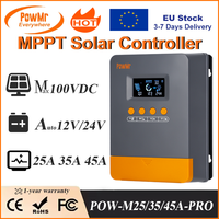 PowMr 25A 35A 45A MPPT Solar Charge Controller 12V 24V Auto Multi-Battery Compatibility & Protection Max PV 100V for Solar Home