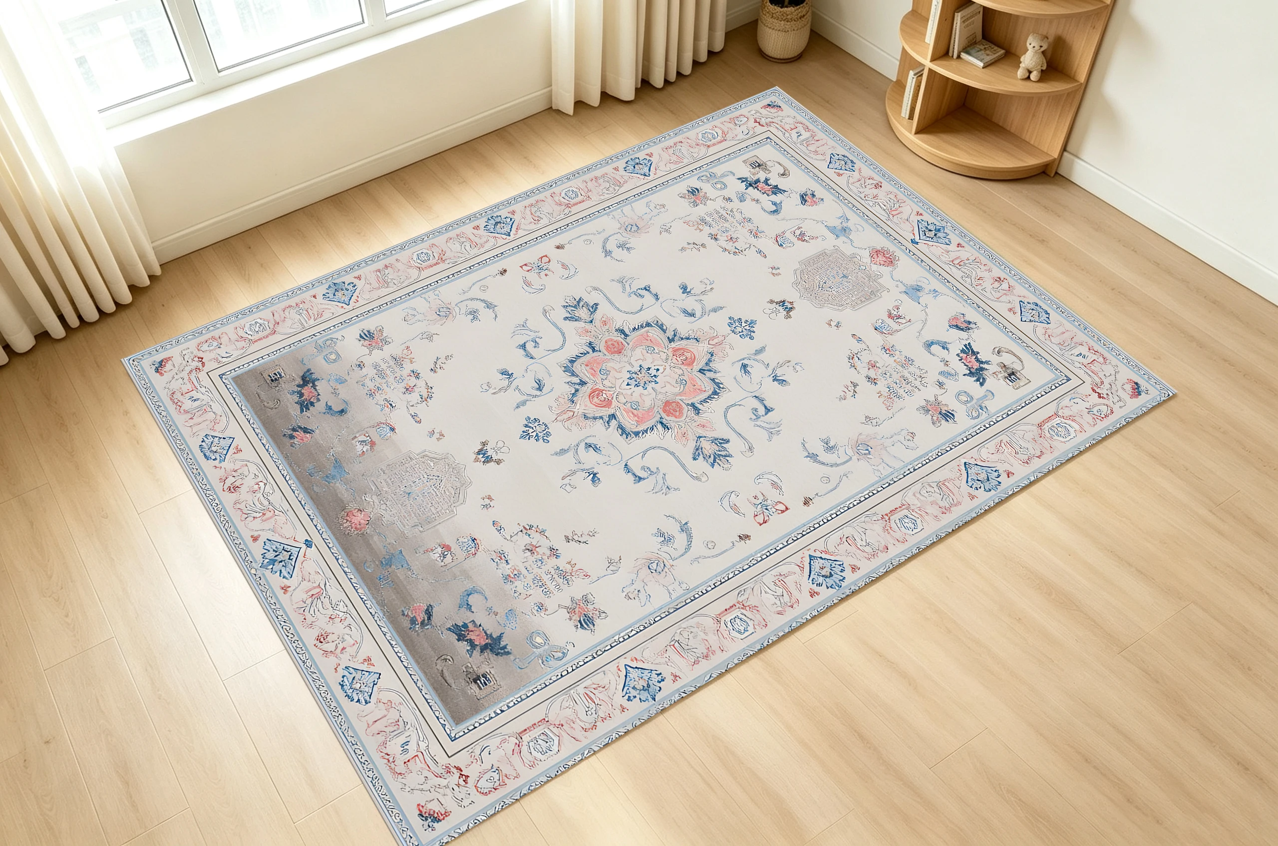 Retro Floral Scrollwork Velvet Area Rug, French Light Luxury Christmas for Living Room Bedroom, Autumn Winter