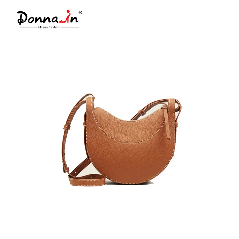 Donna-in Top Full Grained Cow Leather Shoulder Bag for Women Genuine Crescent Half Moon Crossbody Bags Fashion Commute Designer