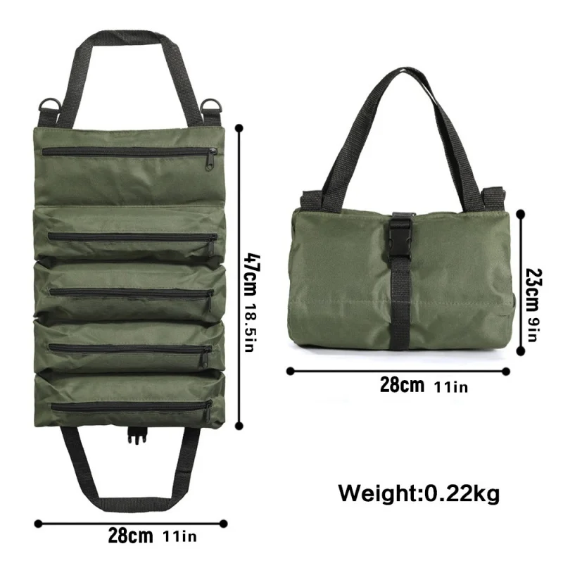 1pc Multi-Purpose Canvas Roll Tool Bag Car Tool Organizer First Aid Kit Storage Wrap Heavy Duty Portable Multiple Zipper Pockets