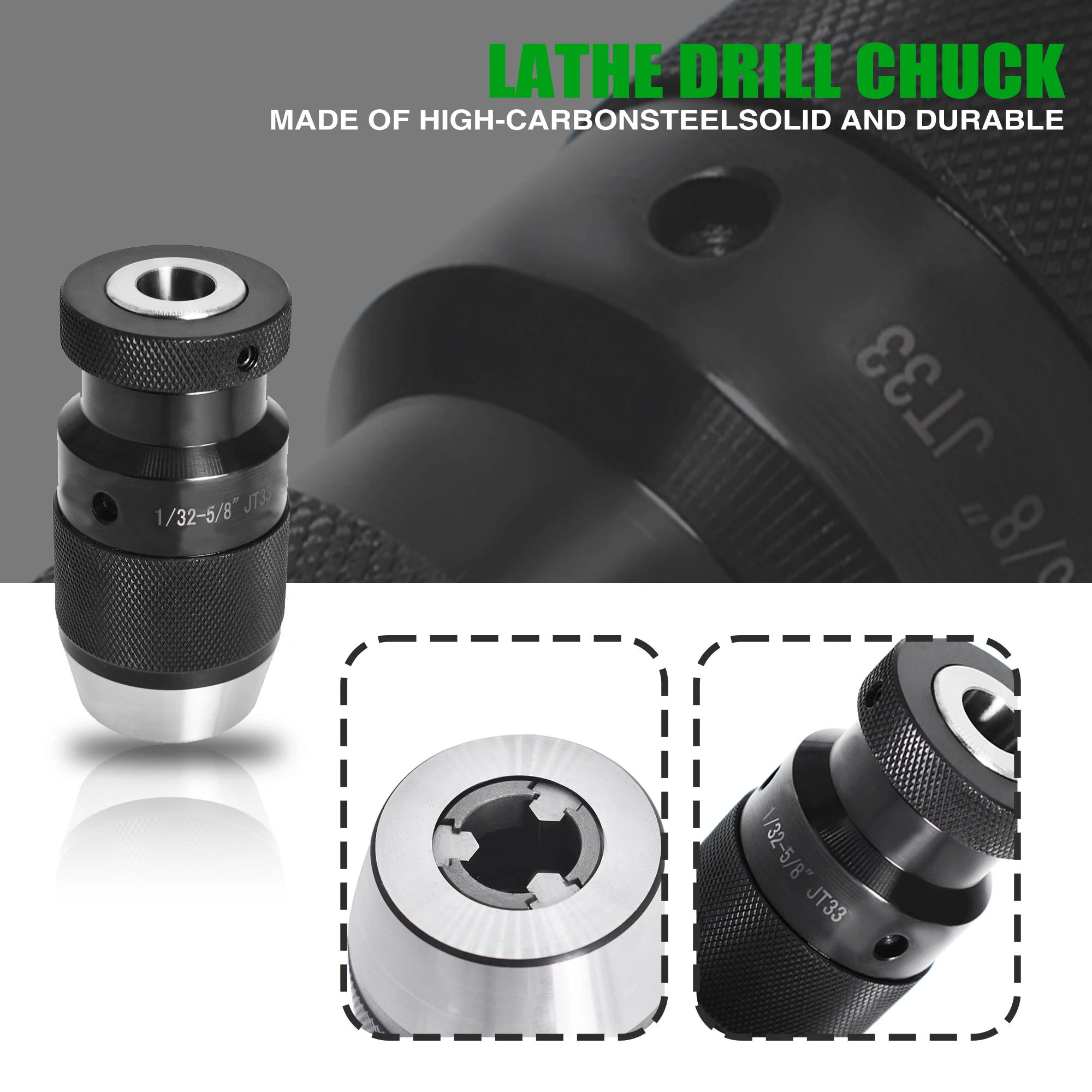 1/32-5/8 JT33 Keyless Heavy Duty Drill Chuck Taper Hole Self Tightening Drilling Clamp Fit for CNC Lathe Milling Drill Machine