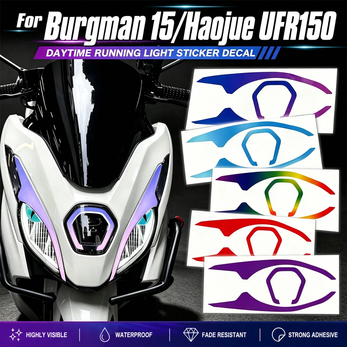 For Burgman15 / Haojue UFR150 Transparent Motorcycle Headlight Film Stickers Scooter Daytime Running Light DRL Accessories Decal