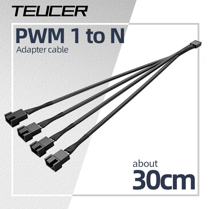 Teucer 12V/4Pin PWM czarny/biały kabel adaptera 1 do 1/2/3/4 komputerowy wentylator chłodzący procesor rozdzielacz PC przedłużacz wentylatora obudowy kabla zasilającego