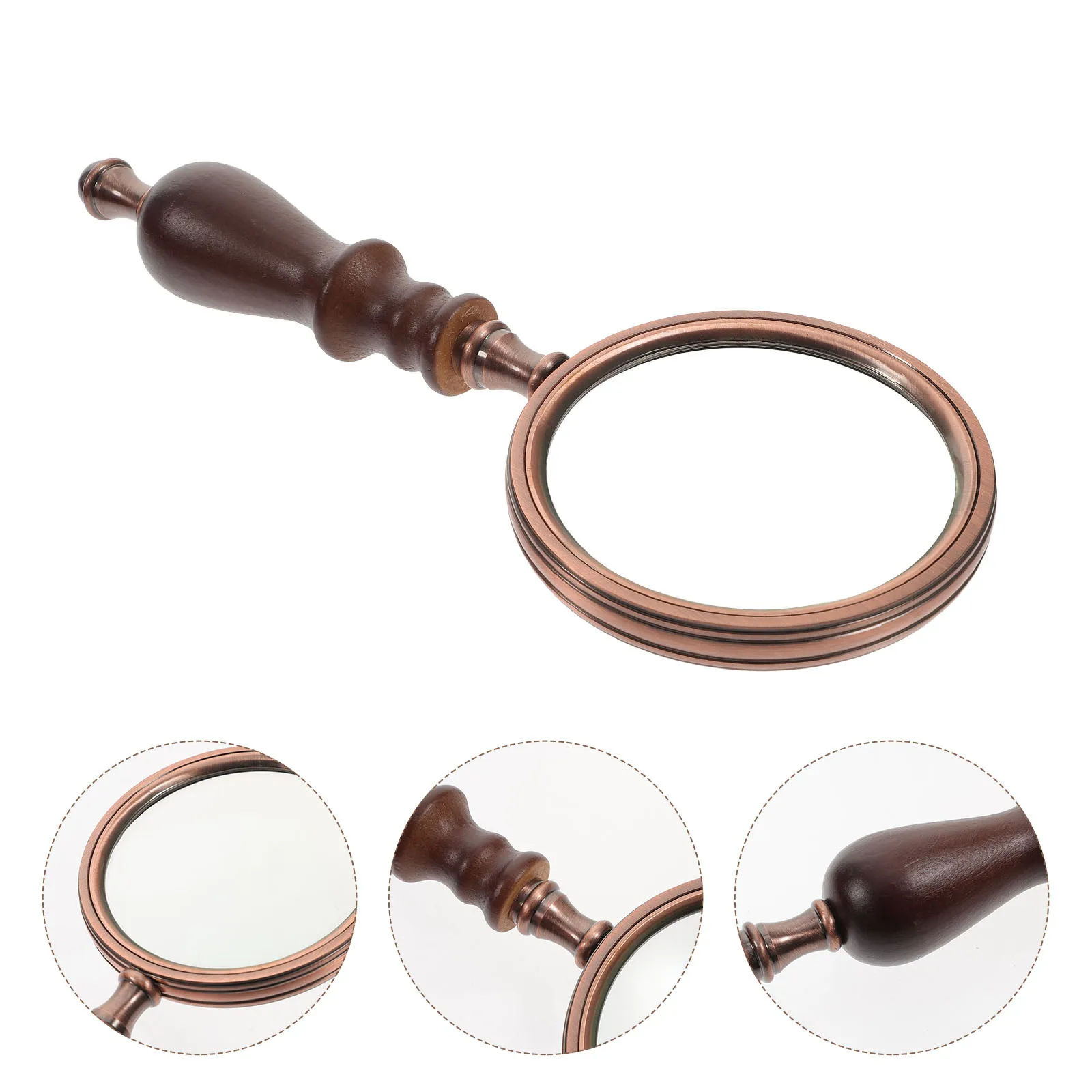 

10X Handheld Magnifier Glass with Wood Handle Metal Reading Magnifier for Elderly Books Jewelry Inspection Learning Tool