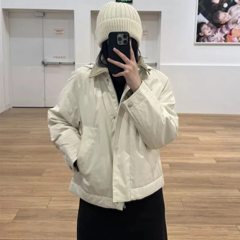 

Warm Cotton Short Jacket with Hood Casual Turn-down Collar Coat Autumn Winter New Arrival Women's Fashion Commute Style Zippe...