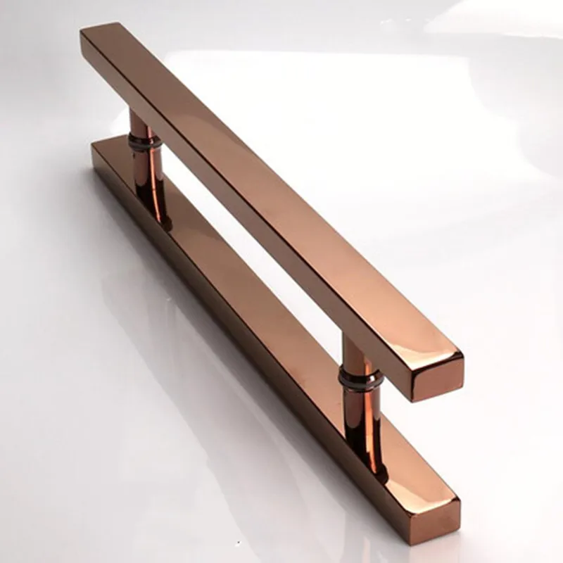 Imagem -03 - Ouro Brilhante Rosa Ouro Engrossado Maçaneta Porta de Vidro Maçaneta Push Pull Alça Tubo Quadrado Xyls011 Aço Inoxidável