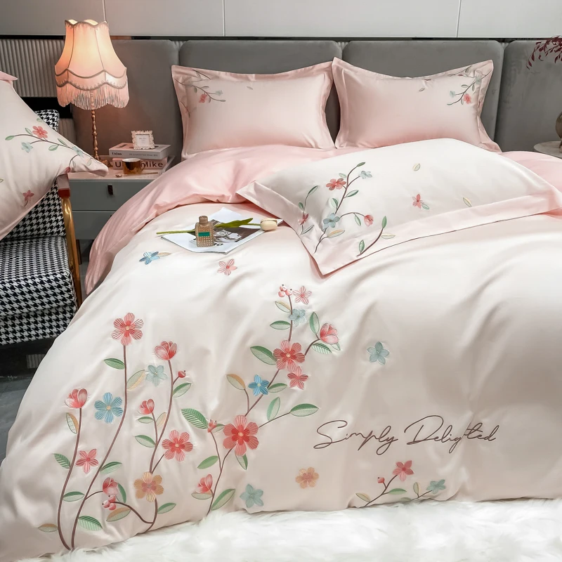 

4Pcs Accessible Luxury Embroidered Quilt Cover Set Suitable for Women's Bedroom Apartment Noble and Noble Single Bed Double Bed