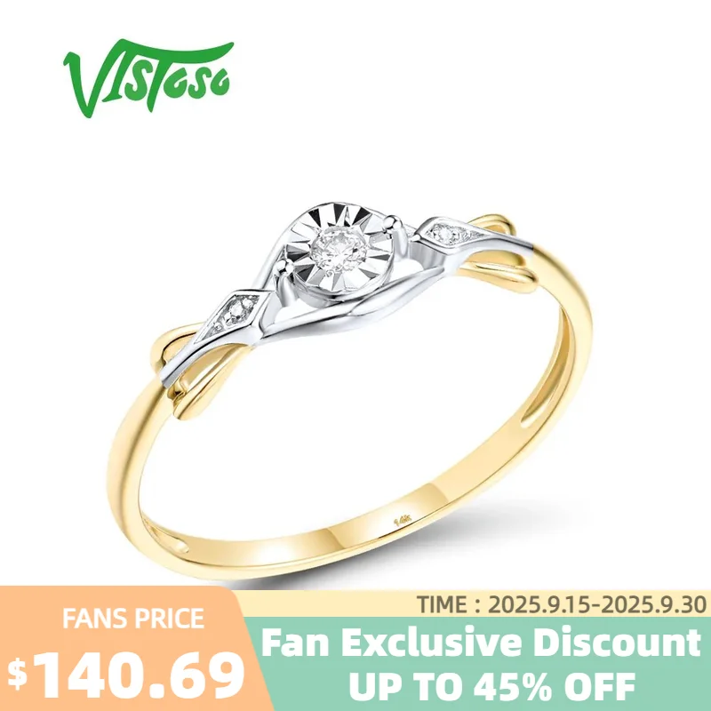 

VISTOSO Genuine 14K 585 Two-Tone Gold Ring For Women Sparkling Diamond Minimalist Engagement Wedding Gift Fine Jewelry