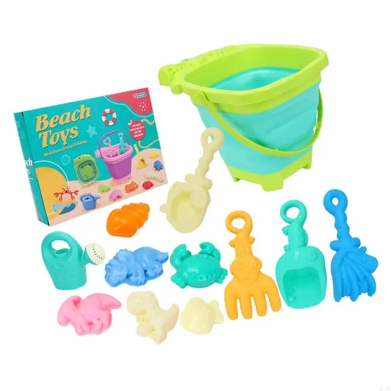 M89C Kids Foldable Beach Bucket Sand Toy with Sand Shovel and Sand Moulds for Child