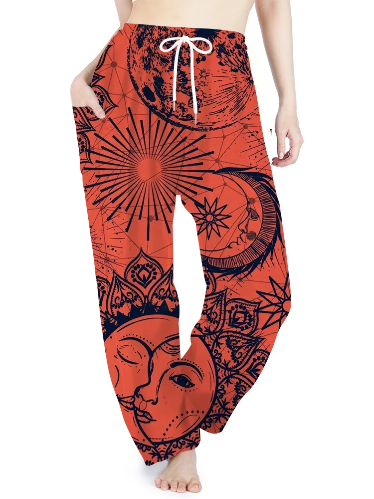 Flowing Bohemian festival summer casual fashion loose tracksuit pants avant-garde abstract face print women's harem pants