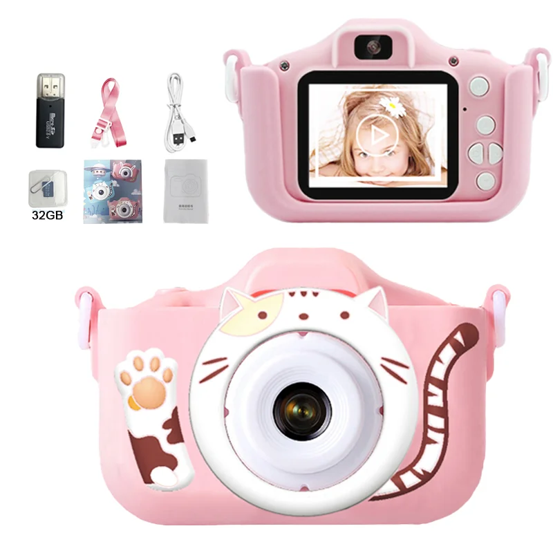 Kids Camera Toys 2 inch Screen HD Cartoon Kids Digital Camera Mini SLR Camera Cute Toy For Children Birthday Gifts