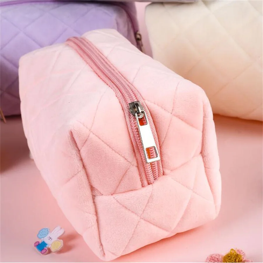 Kawaii Plush Travel Cosmetic Lipstick Brush Storage Bag Toiletry Kit Women Cute Makeup Handbags Organizer Pouch Pencil Case Bags