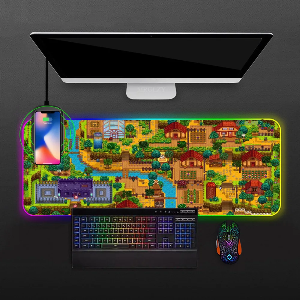 

Rgb Wireless Charging Mousepad Stardew Valley Desk Pad Gamer Carpet Keyboard Cover Table Computer Mousepad Xxl Gaming Pc Laptop