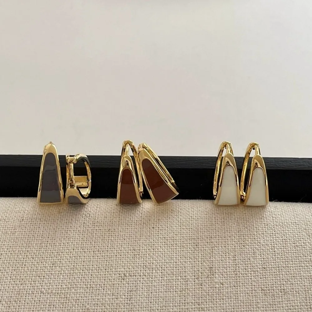 Korean Temperament Gold Tone Color Block Enamel U‑Shaped Small Huggie Hoop Earring for Women Simple Personality Party Jewelry