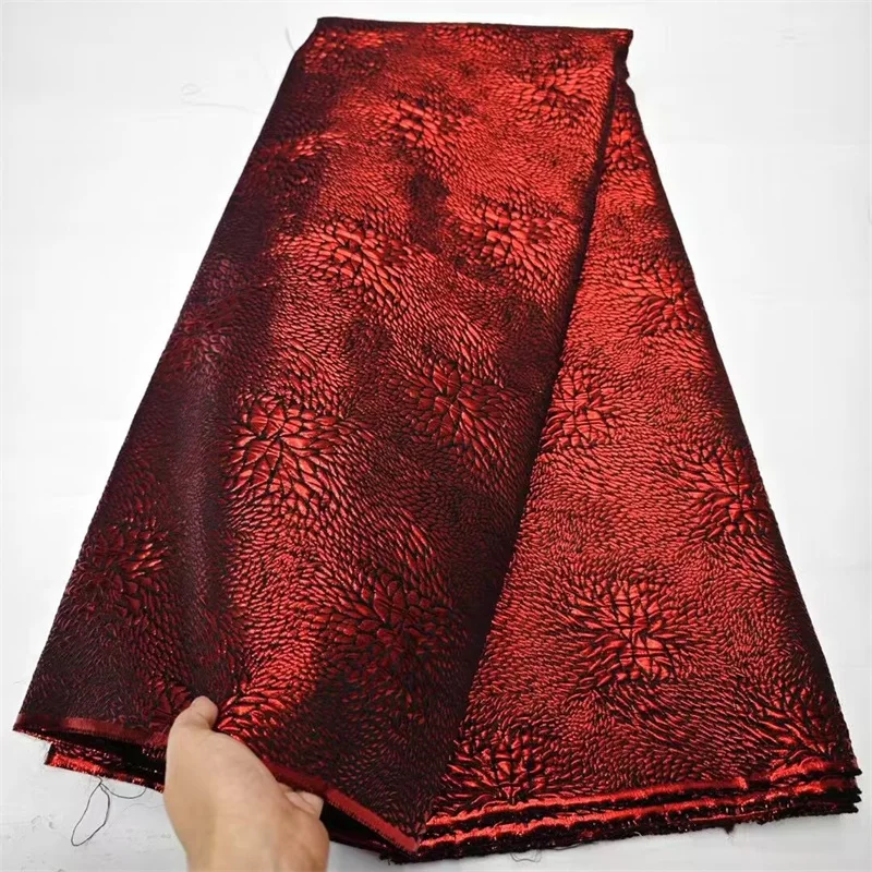 New Organza Nigerian Laces Fabric 2025 Luxury 5Yards African Jacquard Brocade Lace Fabric for Sewing Prom Dresses  Red