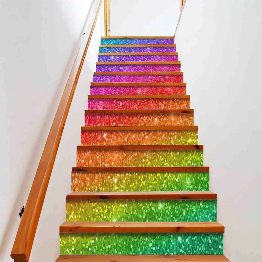 Shiny Rainbow Stair Stickers Pride Colored Self-Adhesive Staircase Riser Decals LGBT Themed Gay Lesbian Stairway Murals Decor