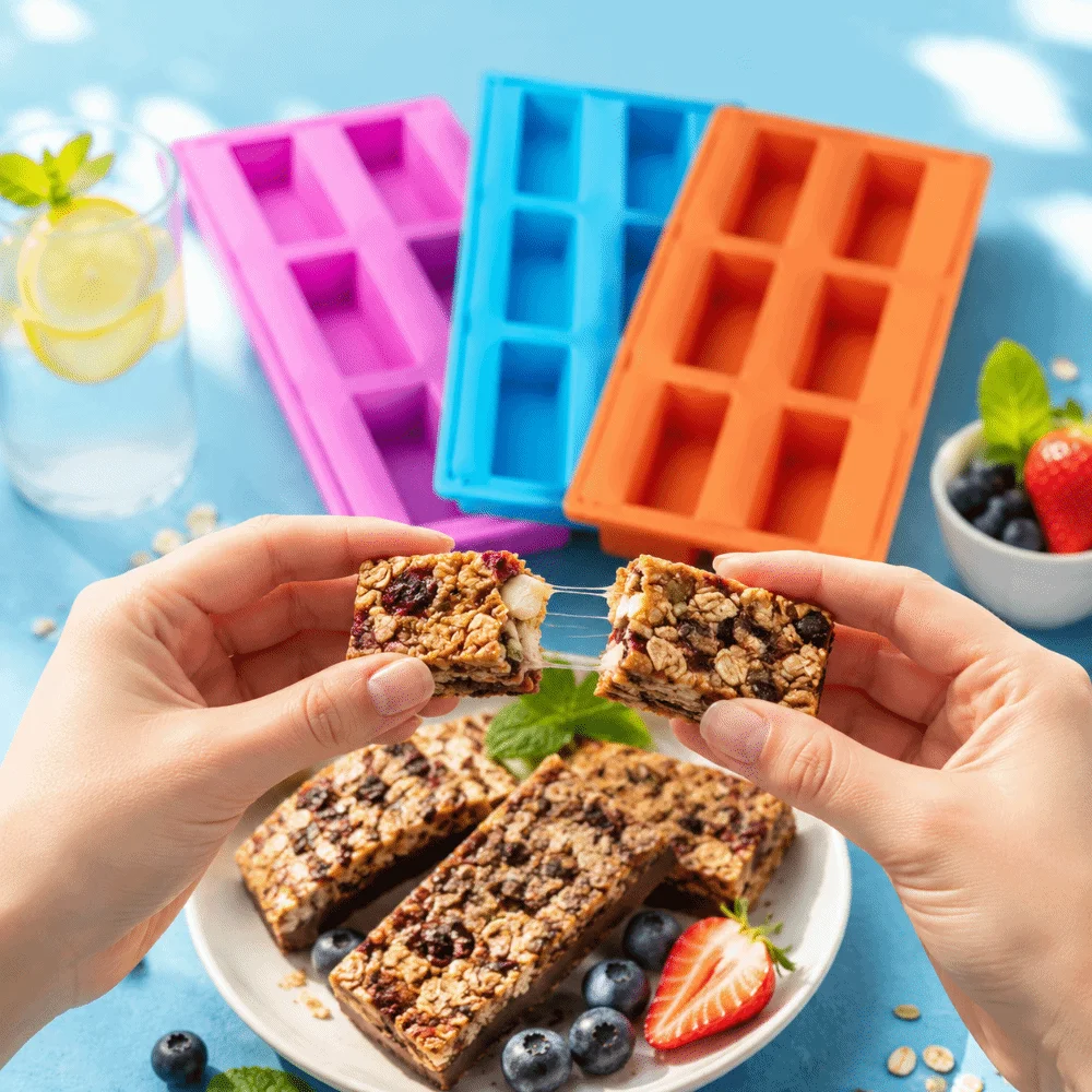 Reusable Rectangle Silicone Candy Molds DIY 12-Cavity Granola Bar Pan Non Stick Baking Chocolate Bar Mold Birthday Gifts