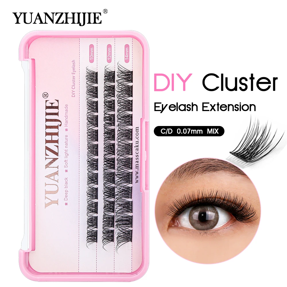 YUANZHIJIE C D Curl 0.07mm Thickness Cluster Eyelash Individual 3D Effect Lash Bundles Soft Self-Adhesive Makeup Lashes Supplies