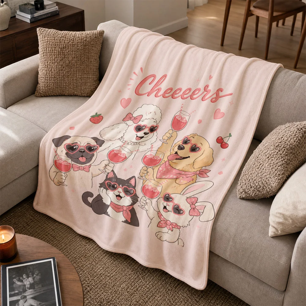 Cozy Pet Lover Dog Cat Friends Throw Blanket Plush Sofa Decoration Cute Cartoon Animal Celebration Keepsake Gift for Home Decor