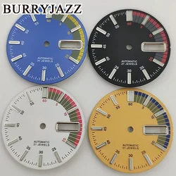 BURRYJAZZ 28.5mm No Logo NH36 Watch Dials Black Blue White Yellow Dial Green Luminous Fit 3 O'clock Case Crown