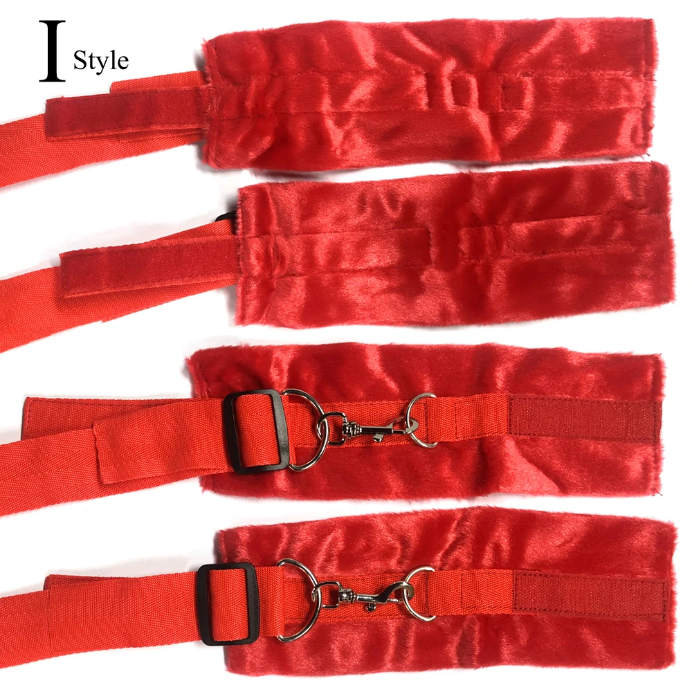 BDSM حزام السرير عبودية البديل ملزمة على السرير مع ألعاب جنسية ملزمة قطيفة ، أصفاد يمزح أصفاد القدم ، عبودية ذاتية Sm