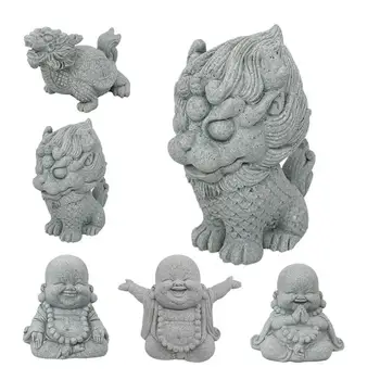 수족관 조각 상 아시아 장식 젠 상황 몽크 드래곤 거북 기린 모양 그린 석재 조각품 장식용 상여품 