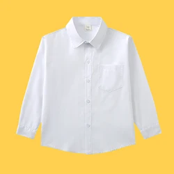 Boy White Blouse Solid Color Blouse Boy Casual Style Children's Shirt For Boys Teenage Clothing Boy 6 8 10 12 14