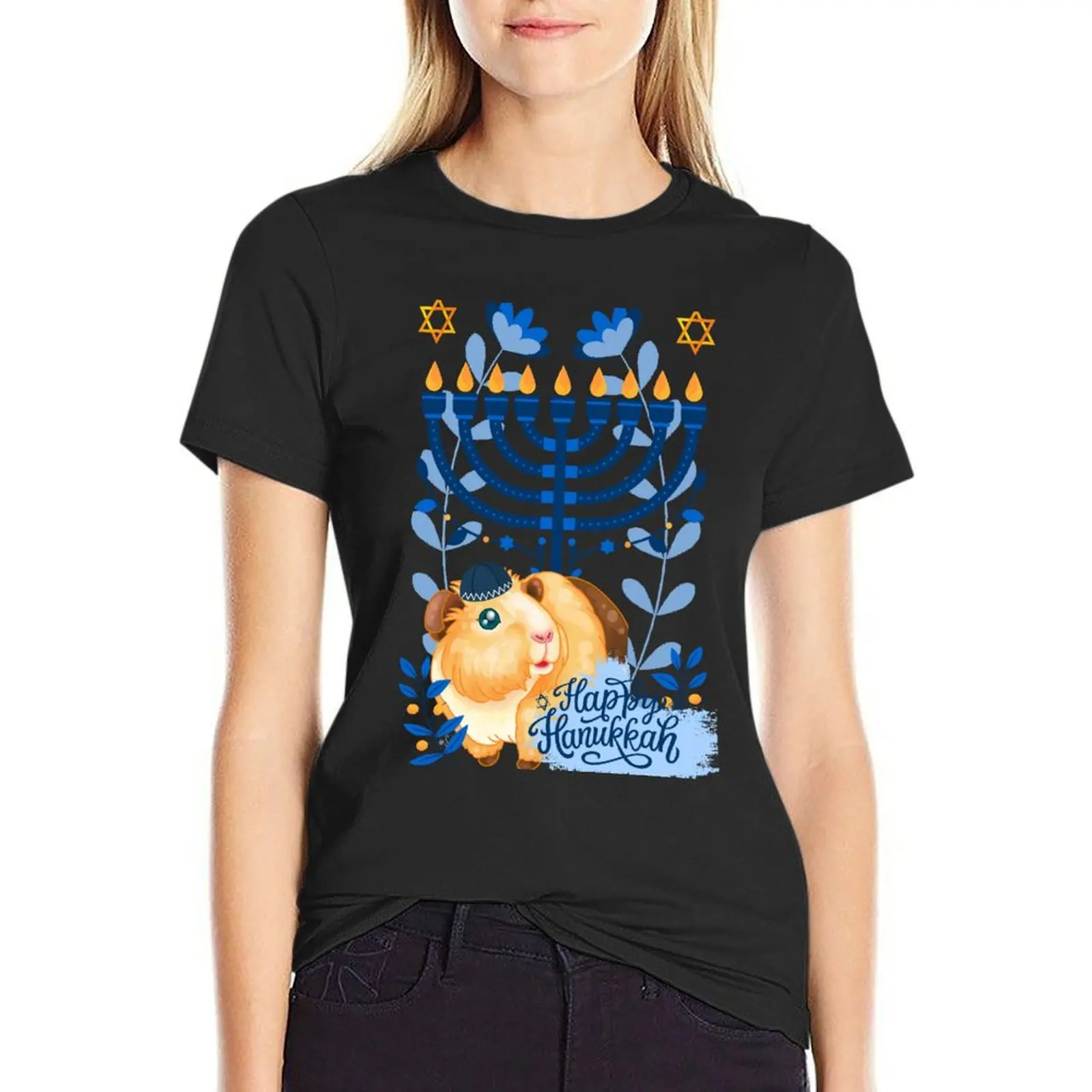 Hanukkah Guinea Pig T-Shirt heavyweights Aesthetic clothing vintage white t-shirts for Women