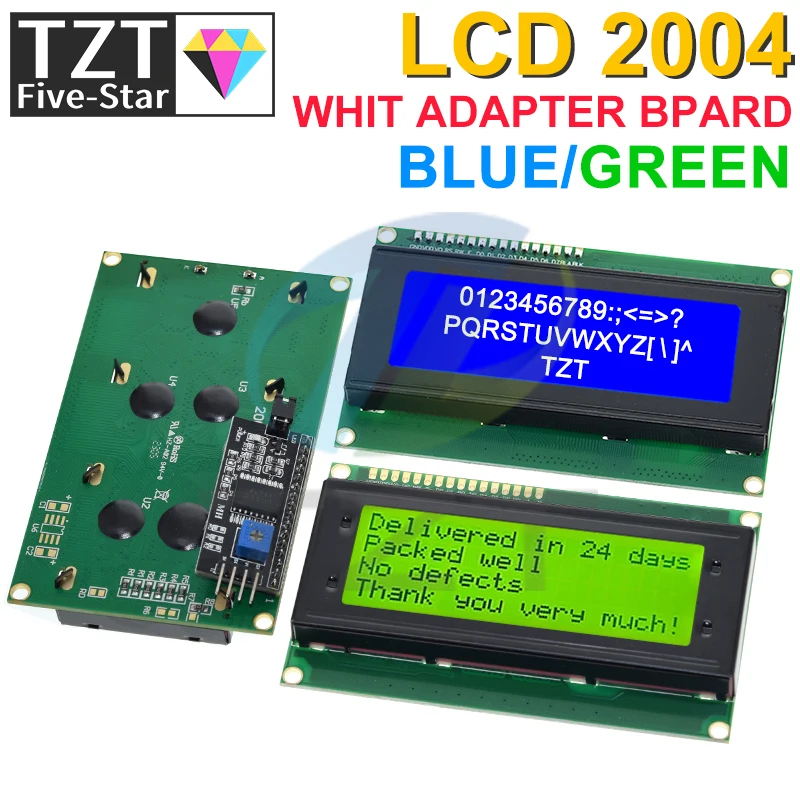 LCD2004 tzt + I2C 2004 20x4 2004A สีฟ้า/สีเขียว HD44780จอ LCD ตัวละคร /w iic/ I2C โมดูลสายเชื่อมต่อซีเรียลสำหรับ Arduino