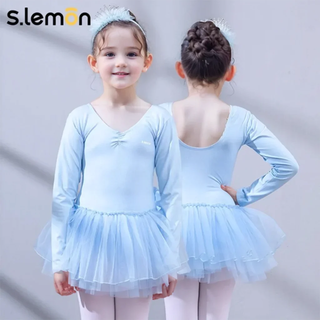 

S.lemon трико для балета и танцев с длинными рукавами, комбинезон из тюля для детей, танцевальное платье, юбки для девочек