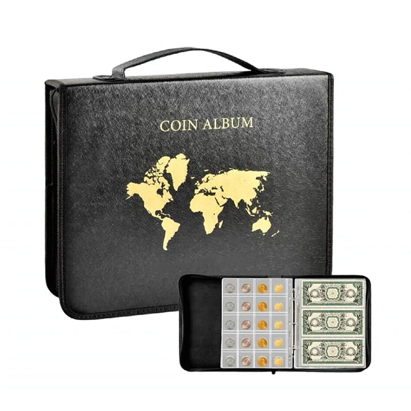 Portable Coin Collection Set Multi Pockets Pvc Transparent Loose-leaf Philatelic Book Album With Zipper Protection