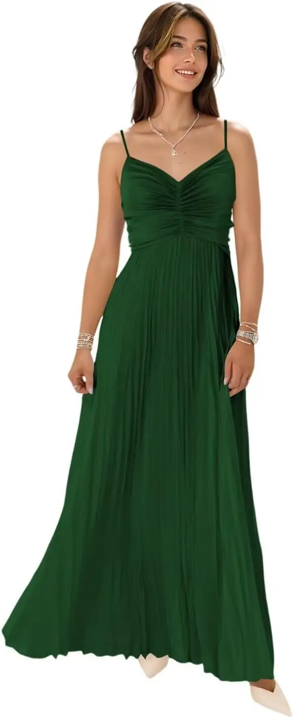 ชุดเพื่อนเจ้าสาวคอวีผ้าซาติน แต่งระบายจีบยาวแบบแม็กซี่ ชุดราตรีออกงาน ชุดราตรีงานพรอม ชุดราตรีงานเลี้ยง