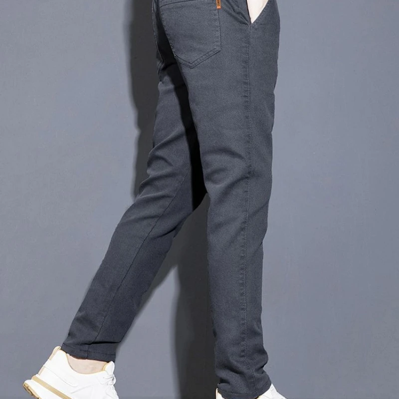 Calças de lã de emagrecimento casuais de negócios leves masculinos para outono e inverno bonito elegante e versátil adicionando lã