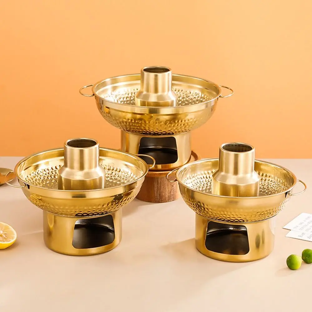 

High Quality 20/22cm Stainless Steel Hot Pot Fast Heating with Chimney Thai Hot Pot Rust-proof Round Dessert Holder Outdoor