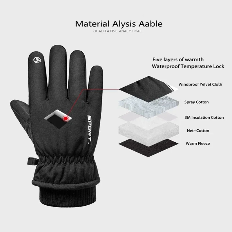 Winter Cycling Waterproof Cold-Proof Thickened Gloves Outdoor Keep Warm Fishing Cycling Ski Gloves