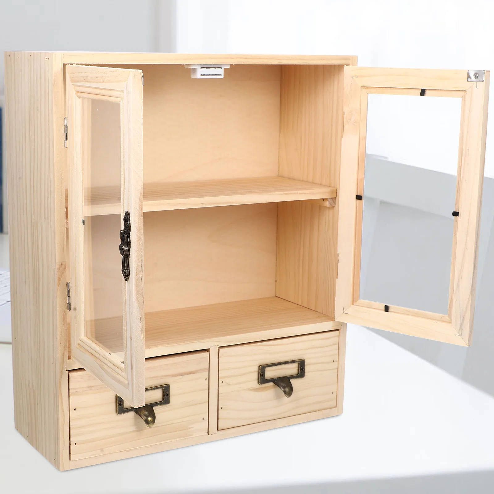 

Vintage Wooden Desktop Storage Cabinet Small Countertop Organizer Multifunctional Furniture For Home Office Bedroom Bath
