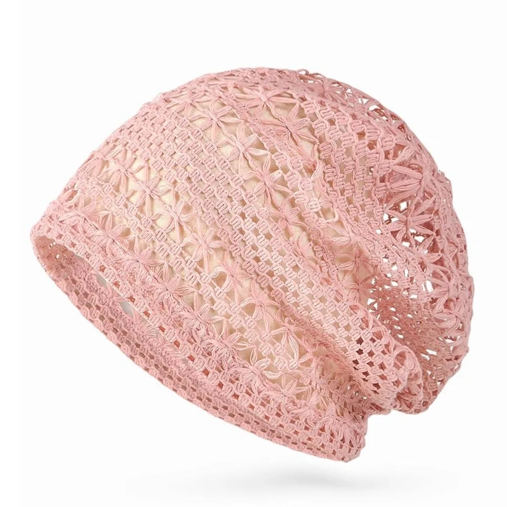 Lace Breathable Hollowed Hat Soft Striped Pattern Brimless Hat Lightweight Polyester Openwork Knit Hat Casual Fashion