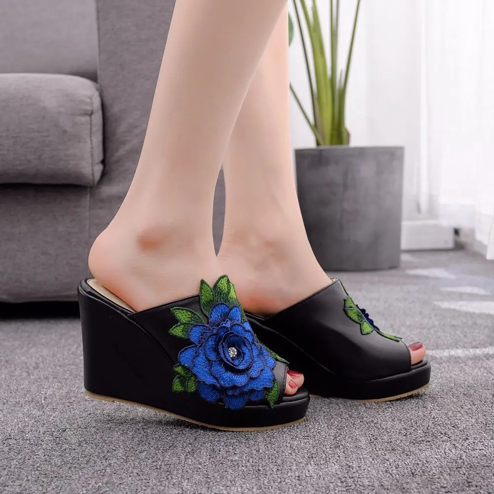 Womens Flower Open Toe Fashion Slip On Platform Casual Wedge High Heels Dressy Sandals view 4
