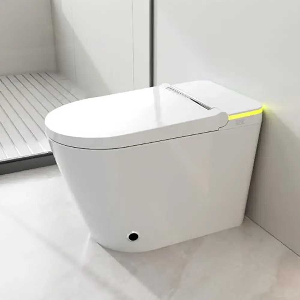 Automatic Bidet Toilet Seat with Foot Sensor Operation Heated Seat Warm Air Dryer LED Light Remote Control Stainless Steel