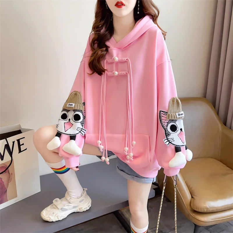 2023 new sweatshirt women\'s early spring loose plus-size design sense niche spring and autumn thin cute little versatile coat