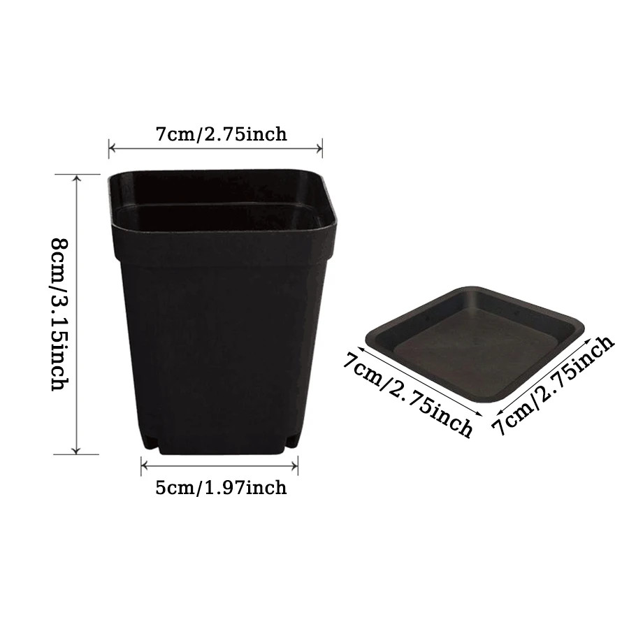 6/12/24pcs Black Square Flower Pot with Tray Office Indoor Outdoor Decor Flower Beds Garden Nurseries Plastic Flowerpot XJM