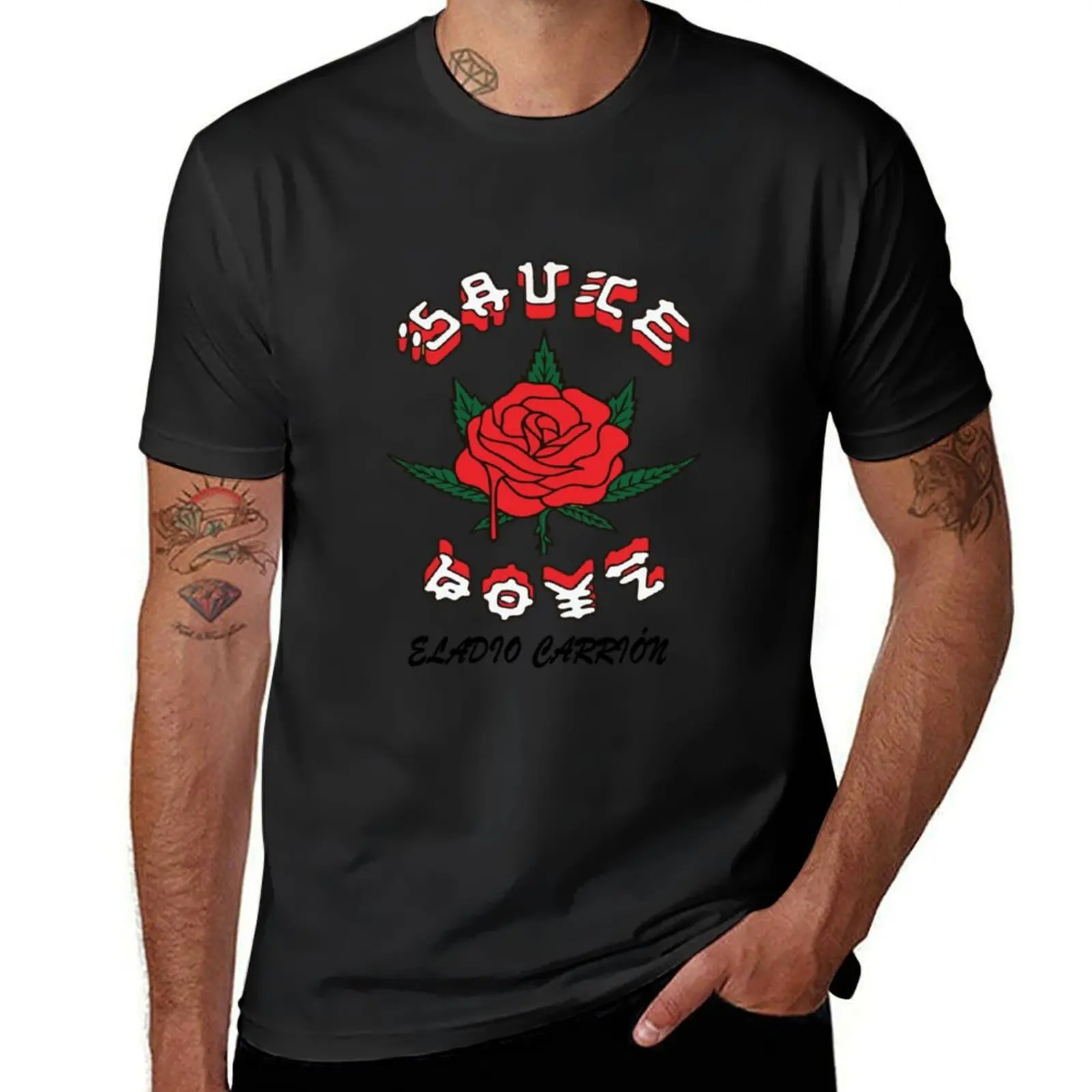 Eladio Carrion Merch Eladio Carrion Sauce Boyz Roses T-Shirt hippie clothes for a boy sublime mens champion t shirts