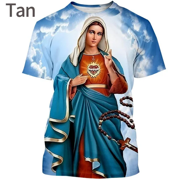 Female Fashion Virgin Mary 3D Printing T Shirt Christian Mother of God Personality Short Sleeved Women\'s T Shirt