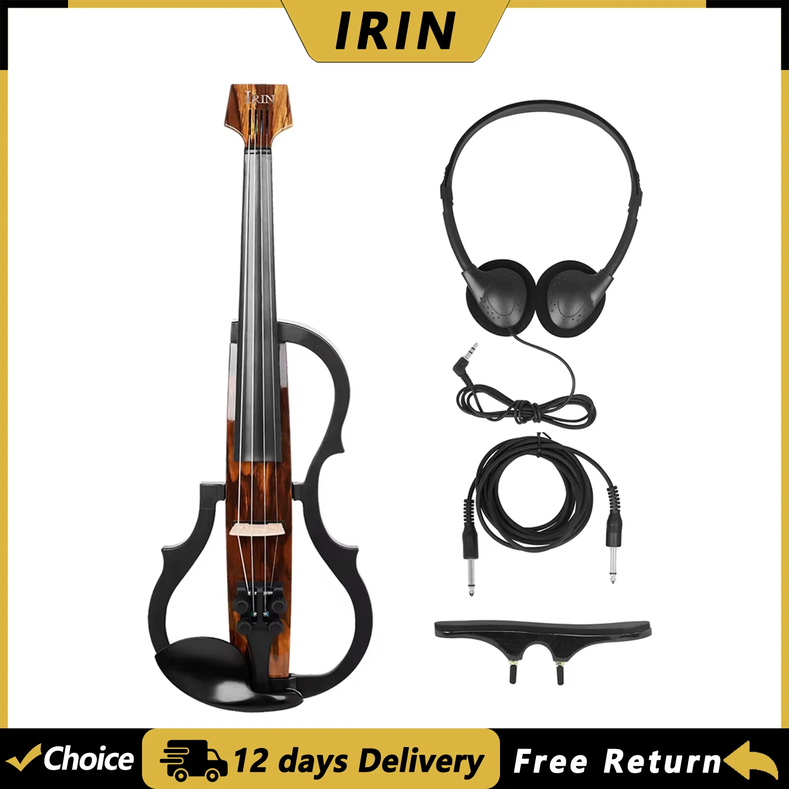 IRIN AU-10 4/4 Electric Violin Professional Carbon Fiber Electric Silent Violin with Shoulder Rests Cable Headphones Accessories