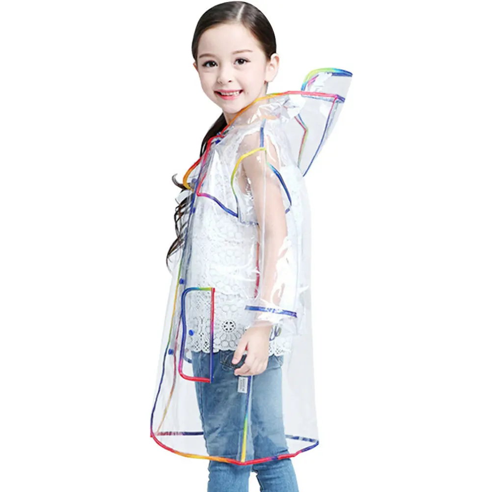 Clear Eva Kids Raincoat Hooded Reusable Rain Poncho Lightweight Compact Foldable for Theme Parks Water Rides Camping Hiking