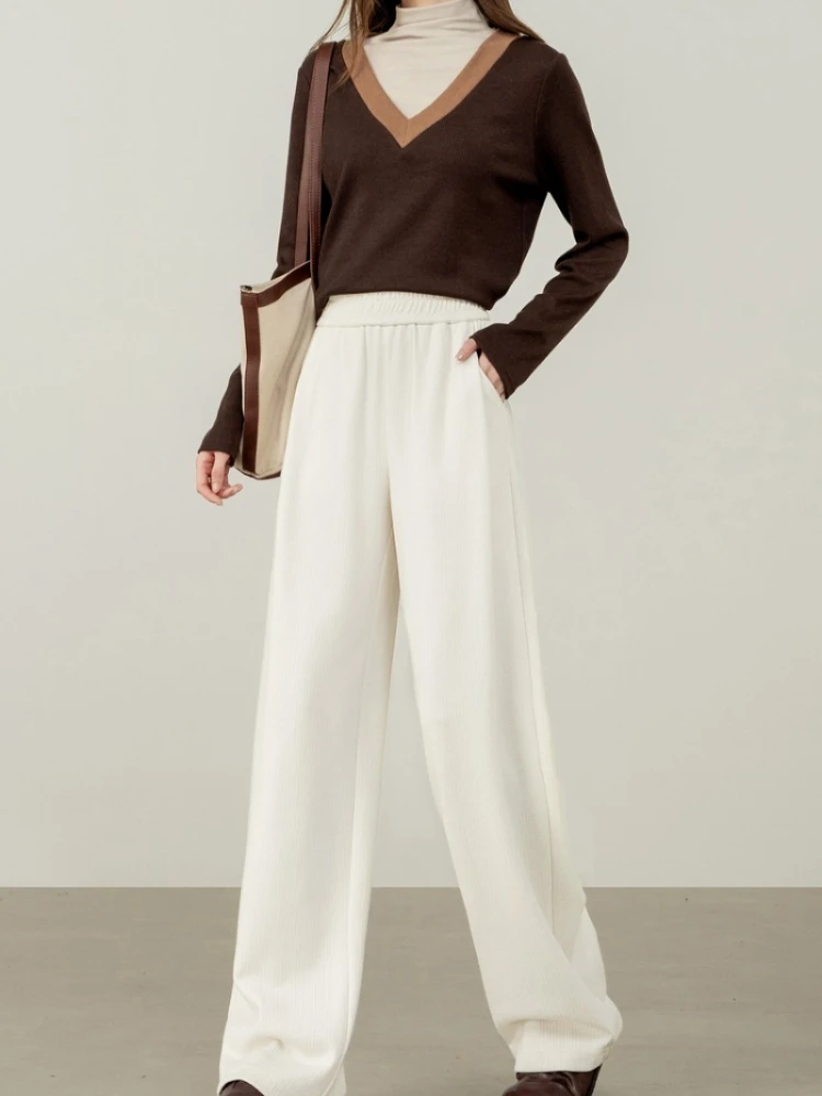 

SENTUBILA Women's Long Pants Knit Heavy Thick Straight Trousers Casual Elastic High Waist Sweat Pants Woman Clothes 153K80276