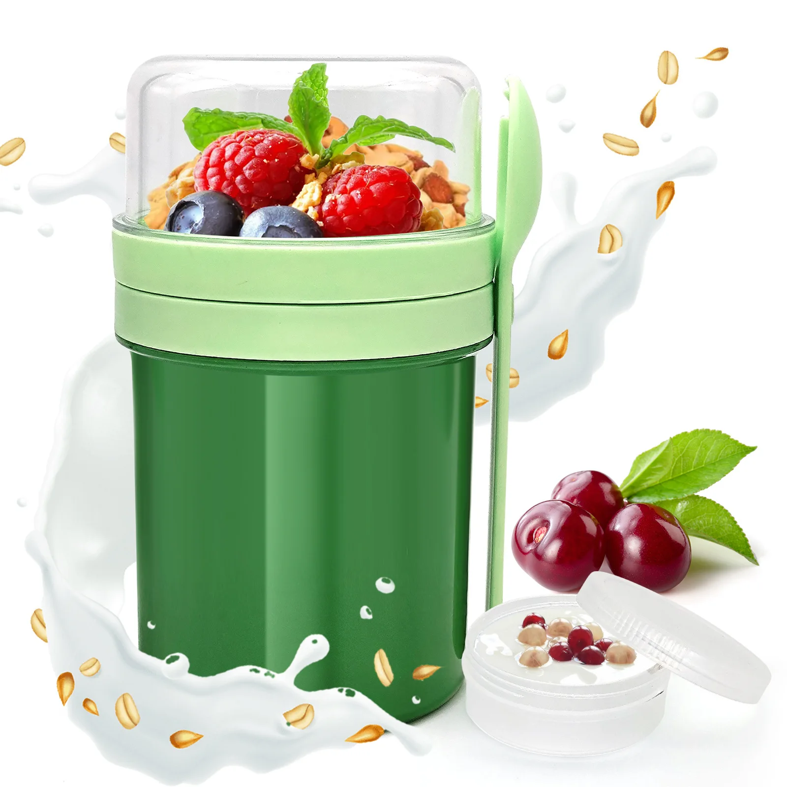 Convenient Double-Layer Breakfast Cup Leak-Proof Light Yogurt & Overnight Oat Salad Cups Kitchen Tableware-Injection PP