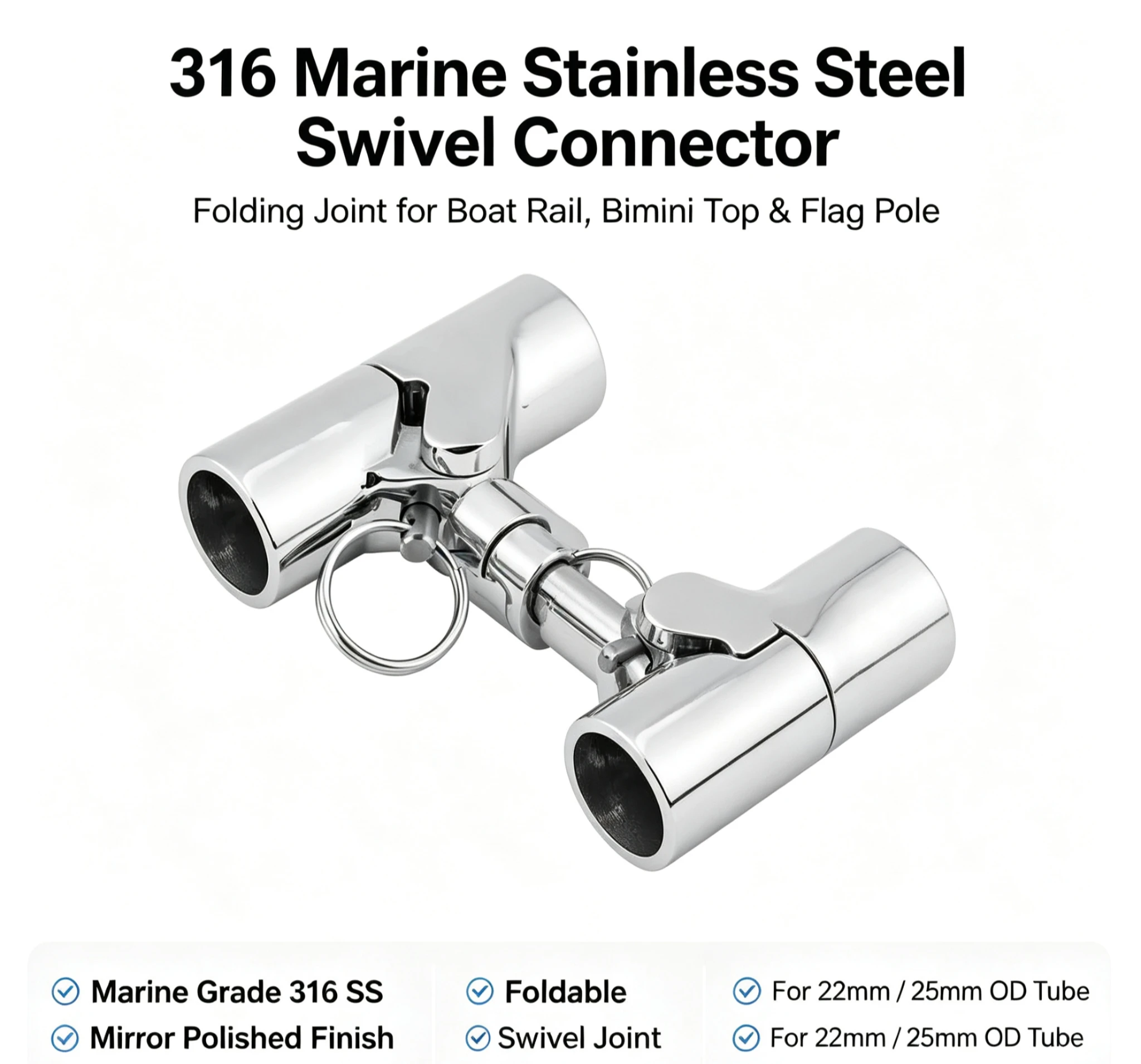 Palo Ringhiera Mast Baldacchino Tubo In Acciaio Inossidabile Tubo Pieghevole Girevole Connettore Di Accoppiamento Accessori Hardware Per Barche 22Mm/25Mm-image